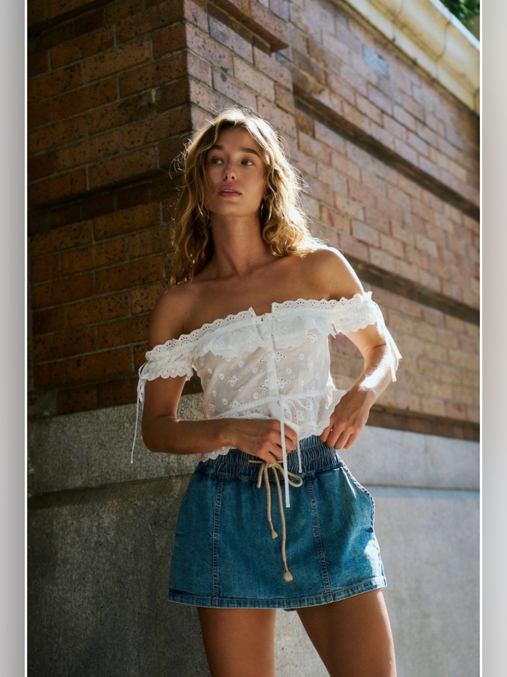 $68 FP M We The Free Madeline Pull-On Denim Mini Skort